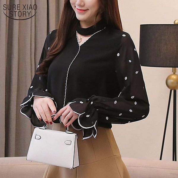 

women's blouses & shirts long sleeve woman's 2021 autumn fashion chiffon petal embroidered vintage office lady clothes 10343, White