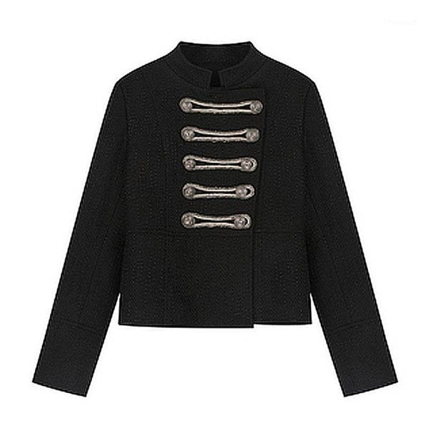 

women double-breasted jacket spring autumn stand collar black white solid button tweed c0408 women's jackets, Black;brown