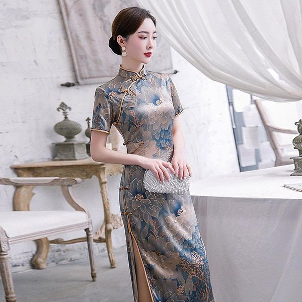 

ethnic clothing traditional chinese cheongsam for women print flower slim evening party vintage handmade button qipao vestidos size s-3, Red