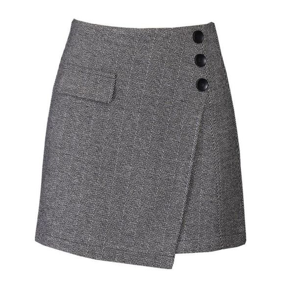 

fashion irregular autumn winter high-end light-tempered temperament women's plaid collage skirts a-line skirt falda, Black