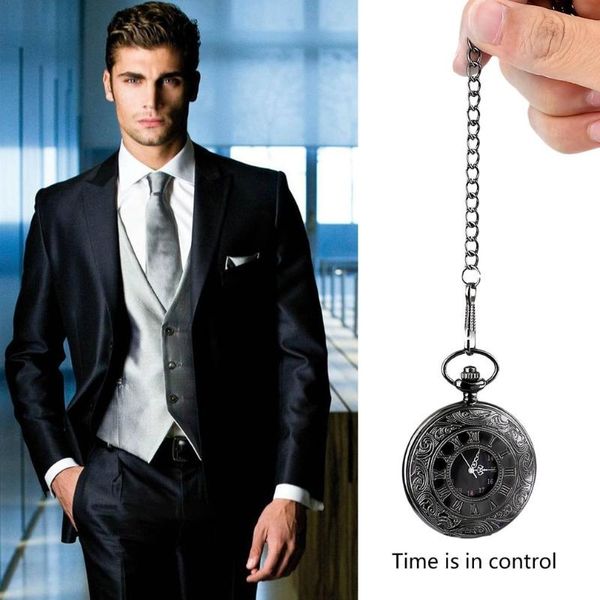 

pocket watches steampunk luxury vintage chain quartz watch roman pattern hollow pointer with numerals display business, Slivery;golden