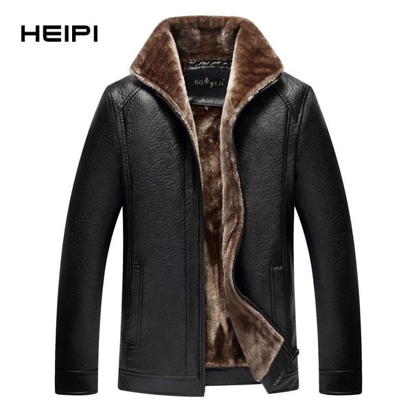 

men's fur & faux hoco 2021 winter and velvet with thick one pu leather jacket warm, Black