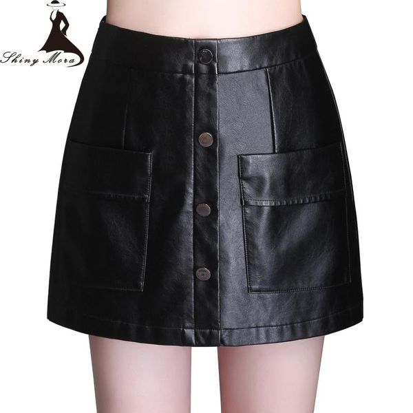 

women's shorts shinymora pu leather skirts for women 2021 fashion pockets short anti-light casual button female, White;black