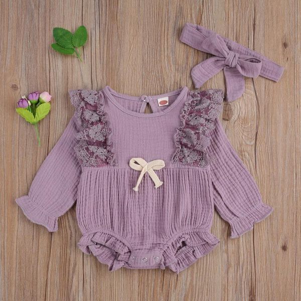 

jumpsuits born baby girls romper headband sleeve pleated bowknot crotch buttons ruffle 2-piece clothes casual cotton set, Blue