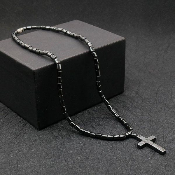 

chokers 2021 health energy healing black hematite with magnetic therapy jesus cross beaded surfer necklace for men and women jewelry lg1, Golden;silver