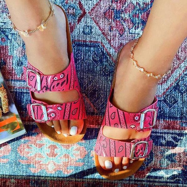 

slippers women platform buckle 2021 woman print flats summer ladies casual slides female beach shoes plus size women's footwear, Black