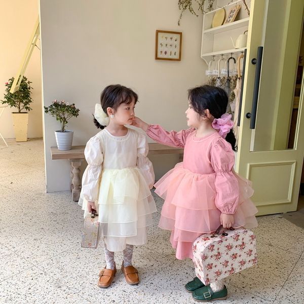 

girl's dresses spring girls party 2-pcs sets long sleeves girl cute cake es for weddings kids children clothes e628 jost, Red;yellow