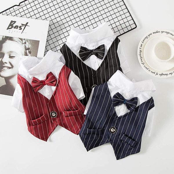 

stripe design dog wedding suit formal shirt for small pets clothes tuxedo pet halloween christmas costume dogs zh963 apparel