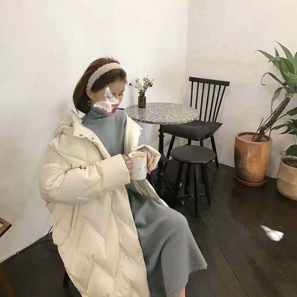 

guodong's gate, han tiktok, line, down jacket, winter wear, women's mid length white feather trend jacket., Black
