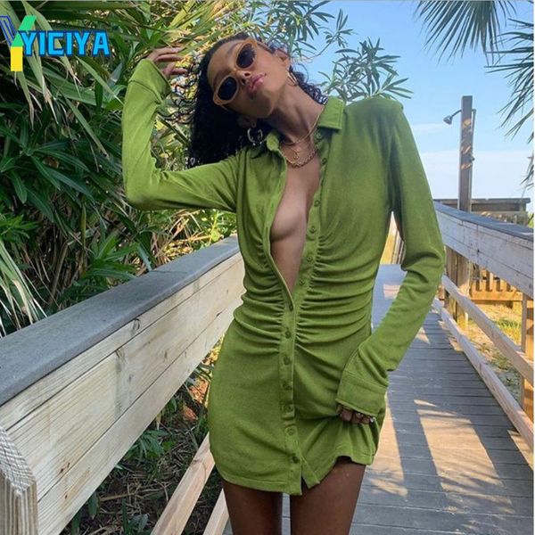 

casual dresses yiciya long sleeve shirt dress for woman mini elegant vestidos met women's clothing bodycon, Black;gray
