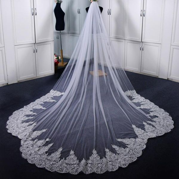 

bridal veils ivory veil embroidery hair accessories headwear weeding bling applique cathedral wedding, Black