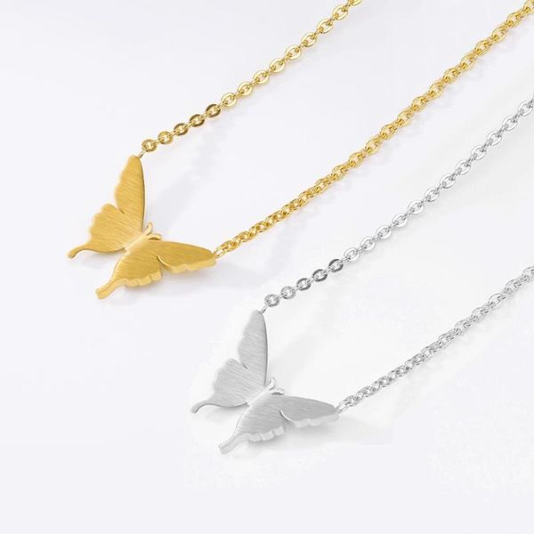 

trendy butterfly necklace for women gold silver color stainless steel fashion dainty clavicle chain girlfriend gifts pendant necklaces