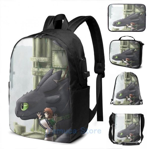 

backpack funny graphic print the last night fury usb charge men school bags women bag travel laptop