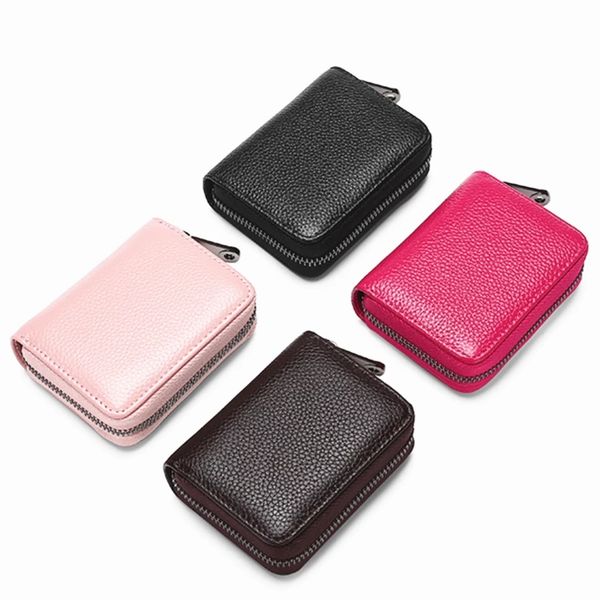 

men business card holder genuine leather credit id holders women zipper pocket card case zipper coin purse, Brown;gray