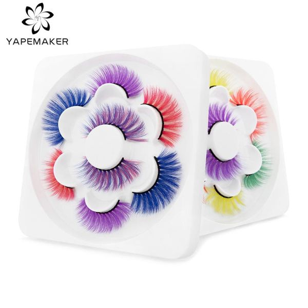 

false eyelashes 4 pairs colorful 3d faux mink fake lashes purple blue red natural long fluffy soft eyelash party makeup