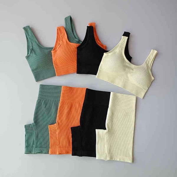 

women's seamls yoga sports bra + high waist shorts, set, fitns shorts set, 2-piece set, Gray
