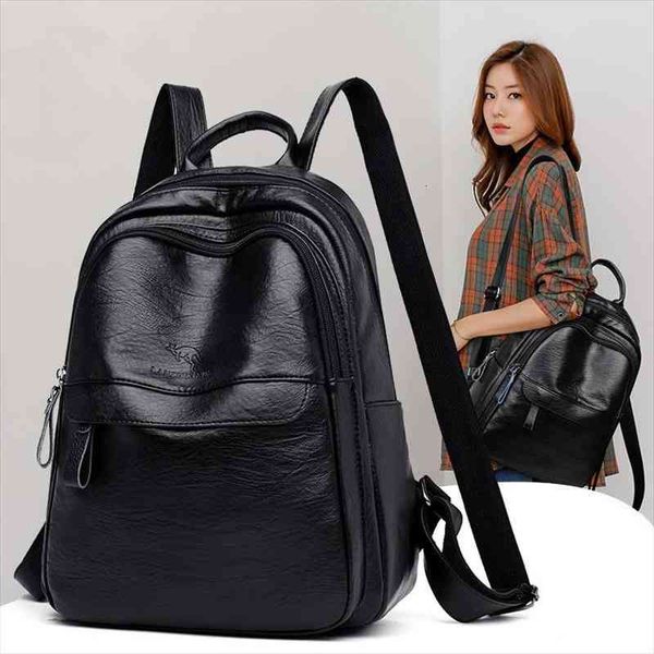 

black female backbag designer women backpacks soft leather lady travel bag for college student