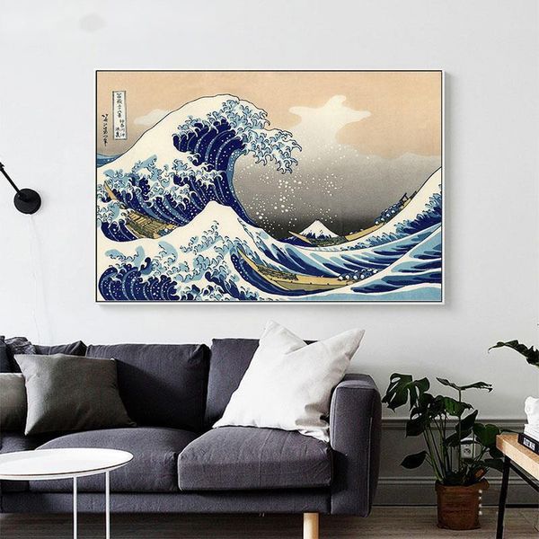 

paintings the great wave of kanagawa ukiyoe japanese art poster vintage wall canvas print famous painting living room decoration picture