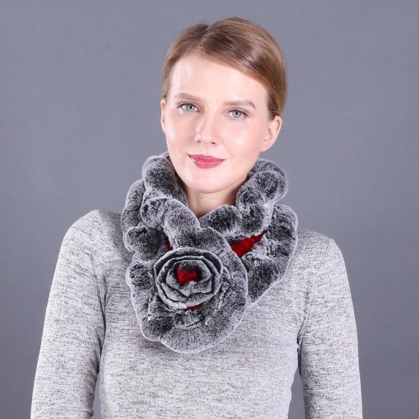 

scarves rex fur ring scarf winter women elastic lady neckchief thick warm neck collar wear, Blue;gray