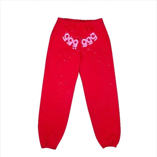 2022 Moda Kırmızı SP5der Pantolon Erkek Kadın 1: 1 Yüksek Kaliteli Puf Baskı 555555 Melek Numarası Sweatpants Joggers İpli Pantolon