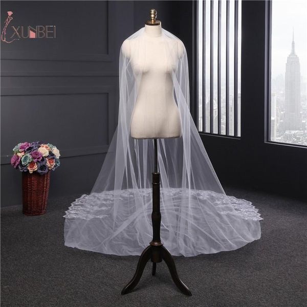 

bridal veils voile mariage white ivory 1 layer long cathedral wedding veil with comb sequins accessories veu de noiva, Black