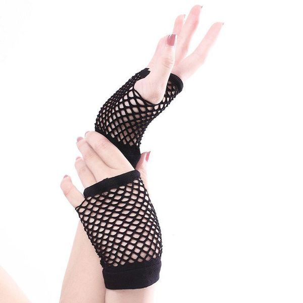 

disposable gloves women hollow out holes fingerless nylon mesh wrist elastic fishnet black clothing accessories #11