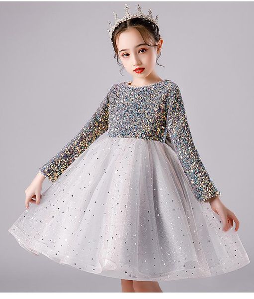 

luxury girls dress sequin bridesmaid princess long sleeve wedding gown for children party communion formal costume girl's dresses, Red;yellow
