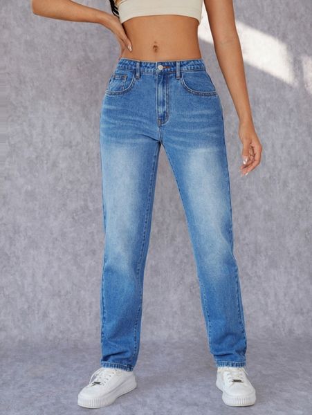 

bleach wash mom jeans k1dc#, Blue