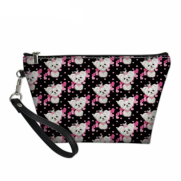

cartoon maltese dog 3d print make up bags women cosmetic bag small leather travel storage for ladies female makeup & cases
