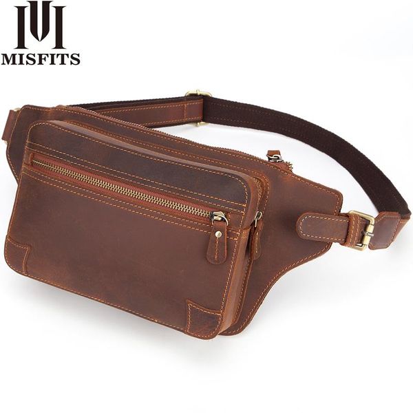 

waist bags misfits men pack brand 100% genuine leather fanny packs for phone pouch casual chest bag multi-function male messenger