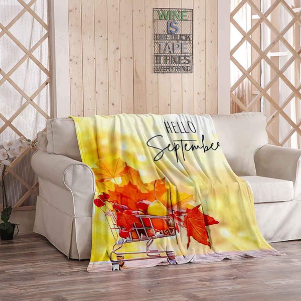 

kuidf thanksgiving red truck throw blanket, hello september fall season harvest time autumn maple flannel bedding blankets