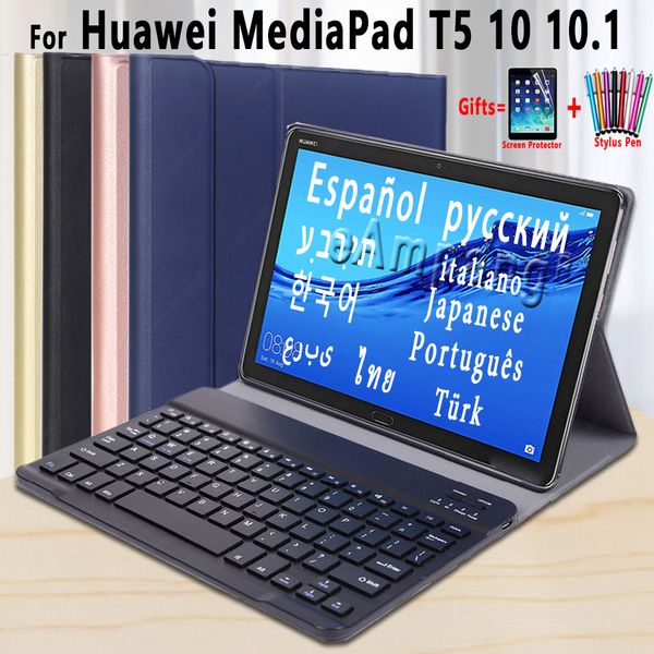 Capa de Teclado para Huawei MediaPad T5 10 10.1 AGS2-L09 AGS2-W09 AGS2-L03 AGS2-L03 Espanhol Russo Árabe Hebraico Thai Teclado Capa Funda