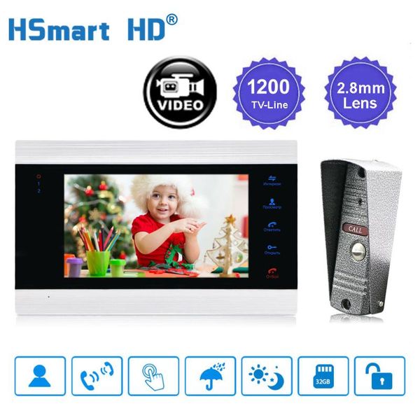

7" lcd monitor video doorbell 1200tvl ir camera ip65 outdoor doorphone motion detection record intercom system support pir door phones