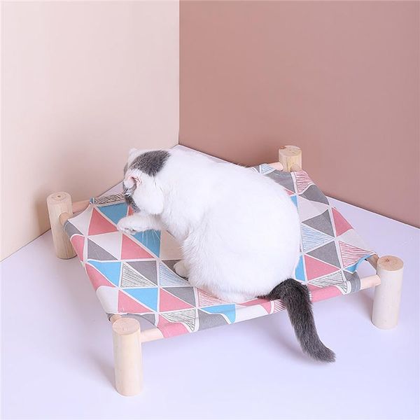 

cat beds & furniture pet hammock detachable breathable wooden elevated house for dogs puppy lazy mat sleeping supplies