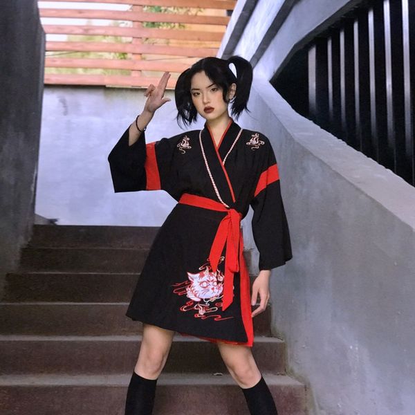 

chinese style clothing women spring han suit anime cat 2 piece sets girls harajuku black skirt party cosplay costume 12339, Red