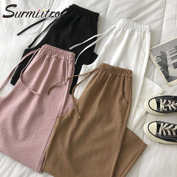 SURMIITRO Frühling Sommer Breite Bein Hosen Frauen Casual Damen Koreanische Stil Knöchel Länge Hohe Taille Hose Weibliche 210712