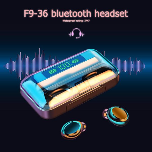 

f9-36 tws bluetooth earbuds wireless in-ear headphones stereo headset waterproof earphones with 1200mah large capacity portable &