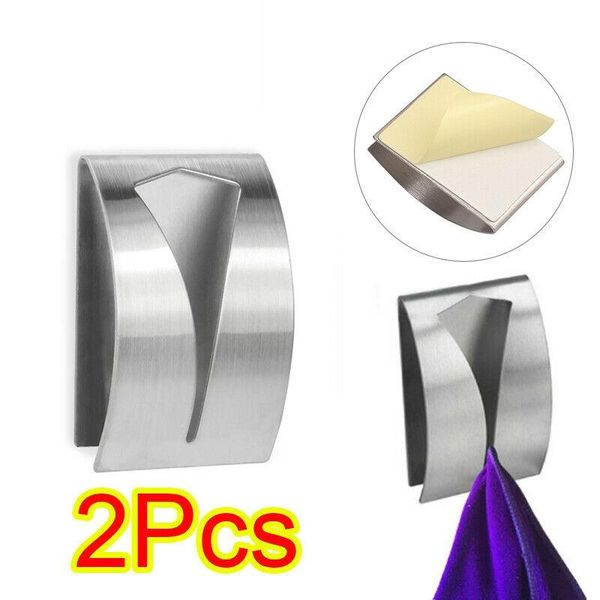 

hooks & rails 2pcs self adhesive towel holder hook rack stainless steel wall hanger kitchen wash cloth bathroom accessories