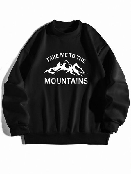 

mountain & slogan graphic thermal lined sweatshirt r7hv#, White;black