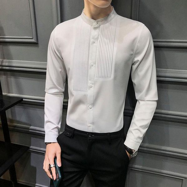 

men's casual shirts british style red button up shirt men spring long sleeve business formal dress stylish for high neck, White;black