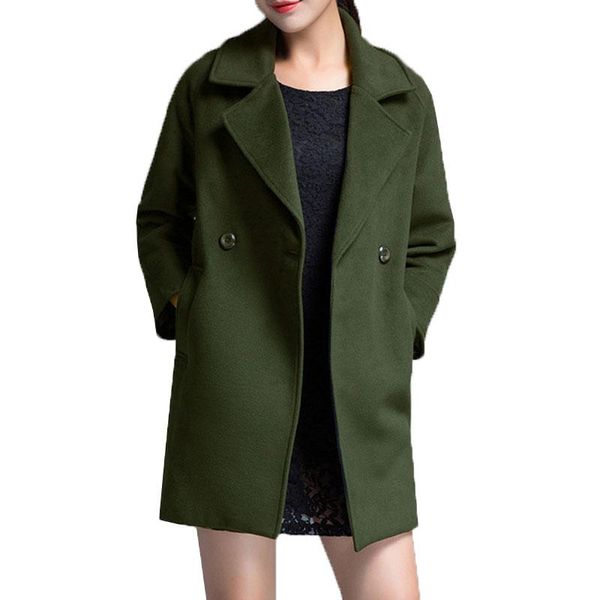 

women's wool & blends 7xl plus size jacket blended woolen coat women windbreaker autumn winter basic casual jackets lady solid color ou, Black