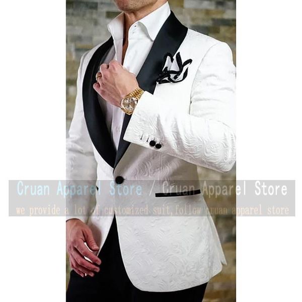 

men's suits & blazers tailor-made luxury jacquard suit male set slim fit sets groom wedding dress tuxedo fashion prom jacket with pants, White;black