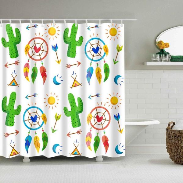 

tropical cartoon cactus sun shower curtain fashion bath accessories with 12 hooks waterproof polyester fabric bathroom decor curtains