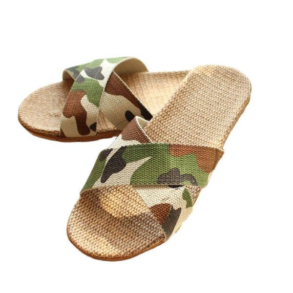 

suihyung summer linen slippers fow women men casual slides camouflage cross belt sandals ladies non-slip flip flops indoor shoes, Black