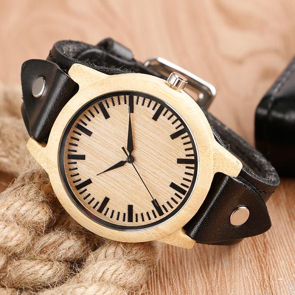 

wristwatches 2021 brand bamboo watch women steampunk genuine leather wrist handmade quartz female reloj de madera, Slivery;brown
