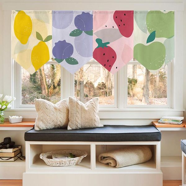 

nordic watercolor plants linen fabric short triangle flag curtain sushi restaurant shop kitchen partition hanging half curtains & drapes
