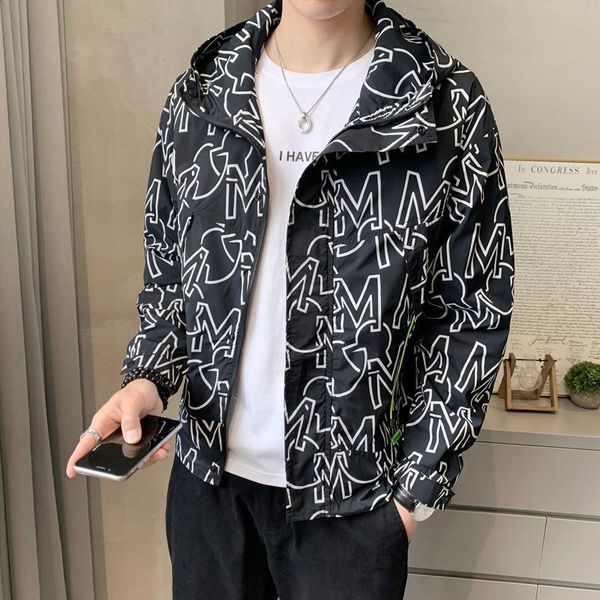 

men's jackets hooded printed jacket spring autumn bomber harajuku hip-hop street wear male clothing windbreaker zipper coat 5t1w, Black;brown