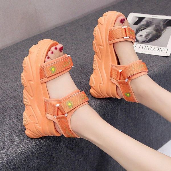 

8cm platform sandals women wedge high heels shoes buckle leather canvas summer zapatos mujer wedges woman sandal dress, Black