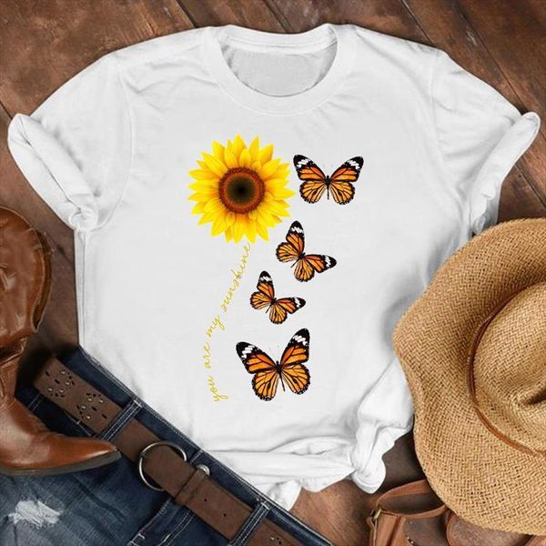 

and women lady cartoon butterfly mens suflower womens fall autumn cute clothes tee female print t graphic, White;black