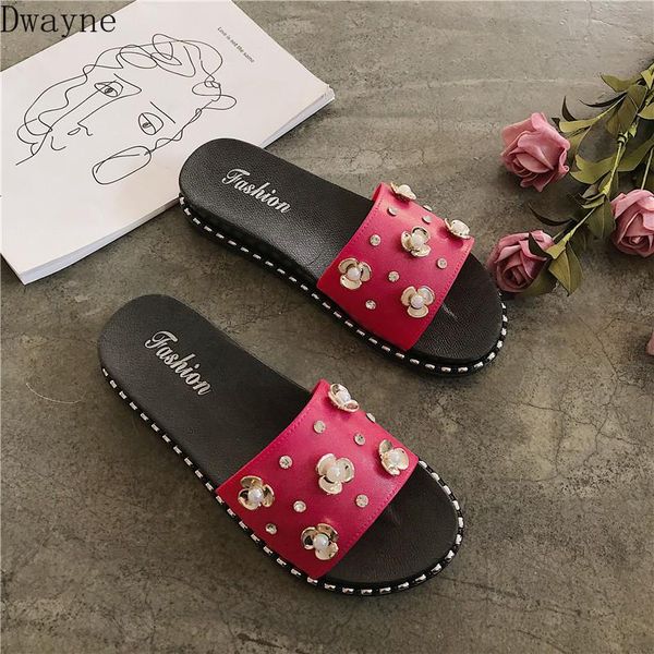 

slippers summer ladies flat female students rhinestone fashion wear non-slip, Black